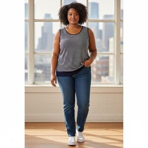 PICADILLY Navy and White Striped Women's Top knit cami szie xxl